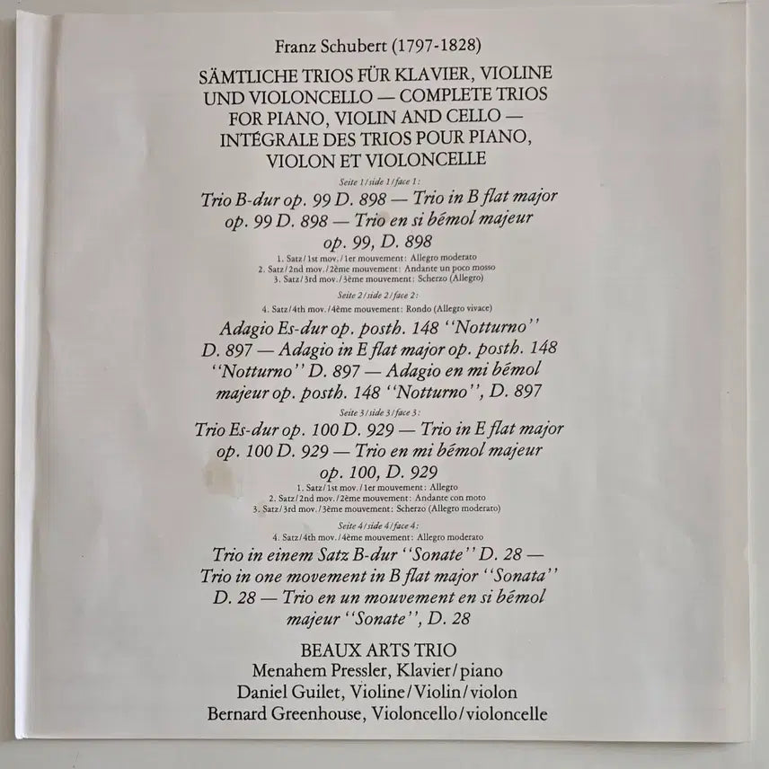 [BUNJANG] Beaux Arts Trio Schubert Complete Piano Trios 2LP Box Set (Philips Netherlands Pressing) / 보자르 트리오 - 슈베르트 피아노 트리오 전곡 2LP 박스 ( Philips 네덜란드반 )