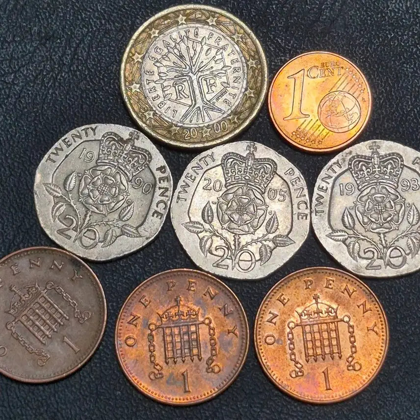 [BUNJANG] Mixed Coin Bundle: UK 20 Pence &amp; 1 Penny, France 1 Euro (6 Coins) / 영국 20펜스 1페니 프랑스 유로2. 점 합의8점 일괄