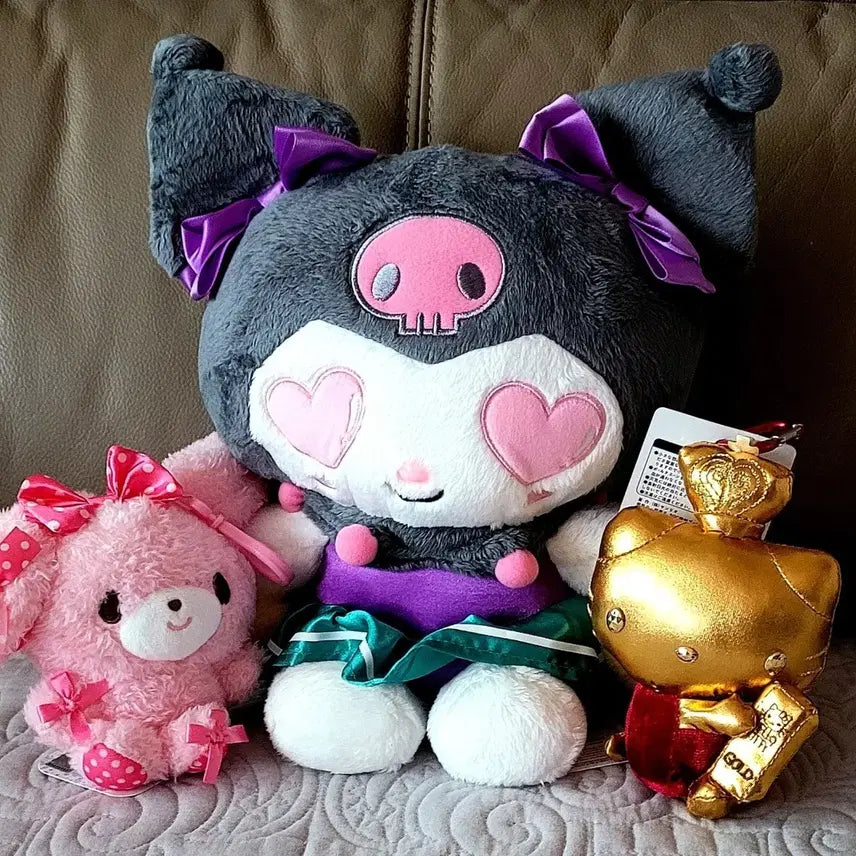[BUNJANG] Sanrio Official Kuromi Cheerleader 20th Anniversary Plush Toy + Keyring Set / 산리오 정품 쿠로미 치어리더 20주년기념 +키링인형 2개(새상품)