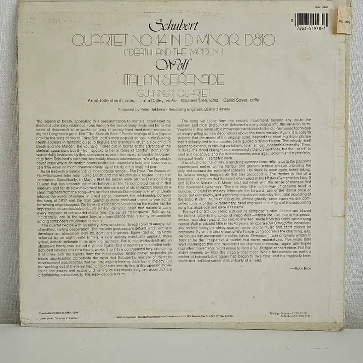 [BUNJANG] Schubert - Death and the Maiden / Wolf - Italian Serenade LP / 슈베르트- 죽음과 소녀/울프- 이탈리안 세레나데 LP