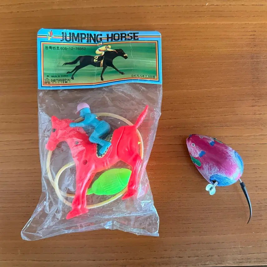 [BUNJANG] Korean Vintage Tin Wind-up Mouse &amp; Jumping Horse Racing Game Set / 국산 고전완구 점핑 호스 경마게임 / 양철 태엽 쥐 2점 일괄