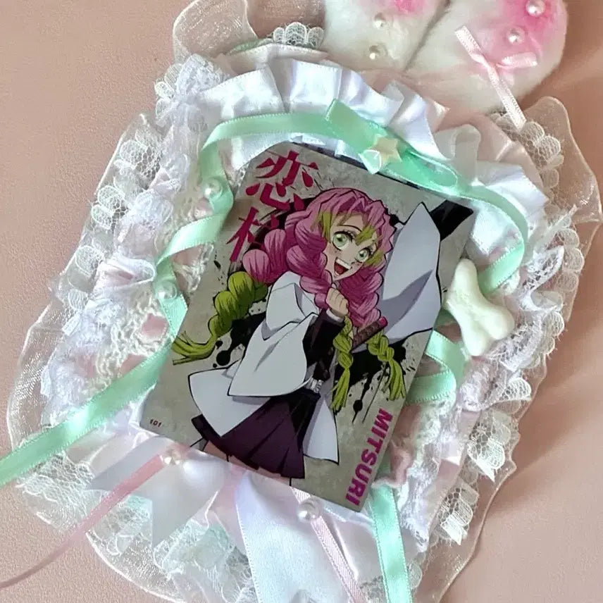[BUNJANG] Demon Slayer Mitsuri Kanroji Profile Card Ribbon Lace Toploader Bundle Set / 귀멸의 칼날 하이라이트 픽 칸로지 미츠리 프로필 카드 리본 레이스 탑로더 일괄