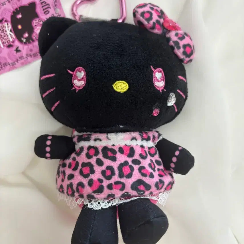 [BUNJANG] Sanrio Hello Kitty Blacky Keyring with Pink Leopard Pattern / 산리오 헬로키티 블랙 핑크 레오파드 핑크 갸루 블랙키티 마스코트 카라비너 키링