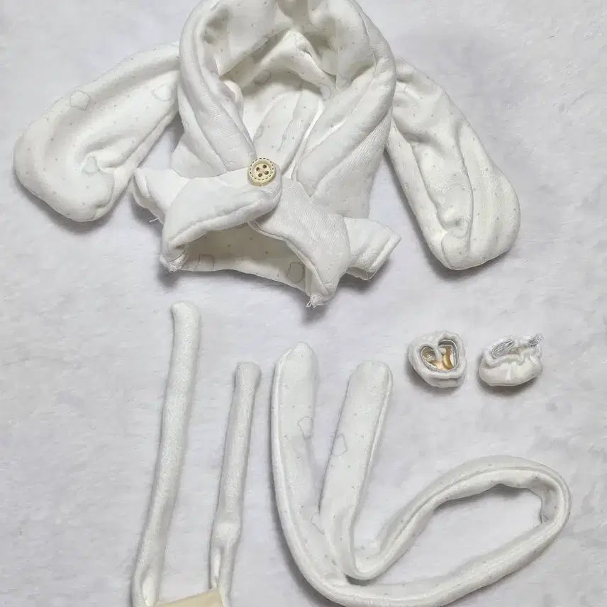 [BUNJANG] 10cm Doll Clothes - White Rabbit Coat Set / 10cm 솜인형옷 토끼코트 화이트 세트