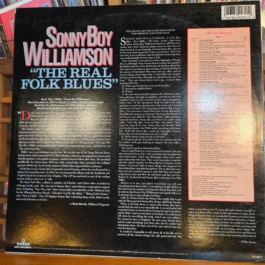 [BUNJANG] Sonny Boy Williamson The Real Folk Blues LP US Reissue NM/NM+ / Sonny Boy Williamson.real folk blues.87.US.RE.NM/NM+.민트급LP