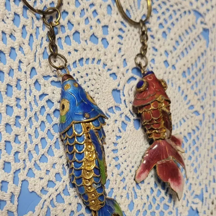 [BUNJANG] Vintage Cloisonné Carp and Goldfish Keychain Set / 빈티지 칠보 잉어와 금붕어 키링 / 중국 관광상품 ( 일괄판매 )