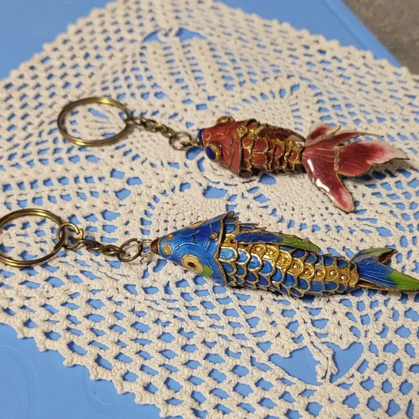 [BUNJANG] Vintage Cloisonné Carp and Goldfish Keychain Set / 빈티지 칠보 잉어와 금붕어 키링 / 중국 관광상품 ( 일괄판매 )