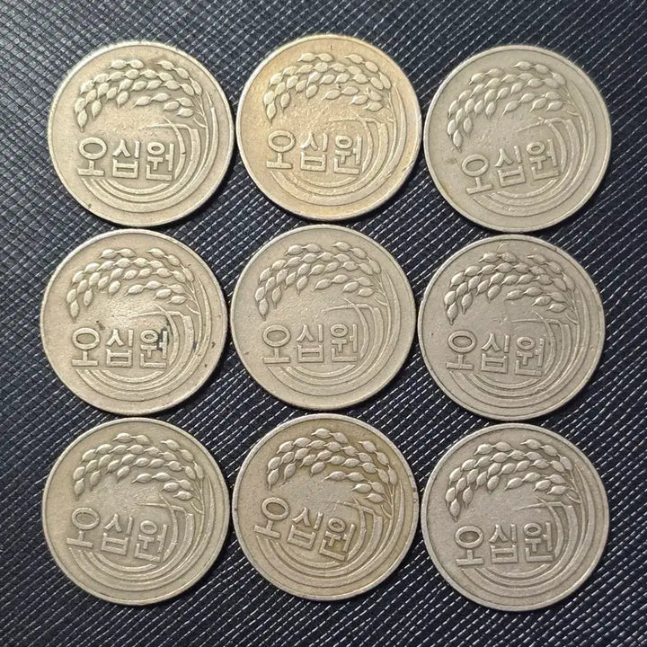 [BUNJANG] Vintage South Korean 50 Won Coin Set (1972-1982) Including Rare 1977 Year / 옛날 50원 동전 1972년 ~ 1982년 + 희귀년도 1977년 줄세우기