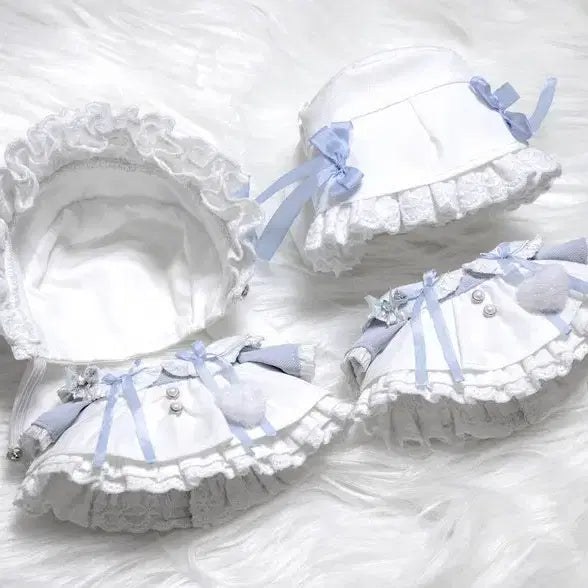 [BUNJANG] 10cm Plush Figure Outfit Lovely Look Set with Bonnet and Ribbon / 10cm 플르슈 우블 연하늘 옷장 블루시리즈 무속성 솜인형의상 Peluche 리본 러블리룩
