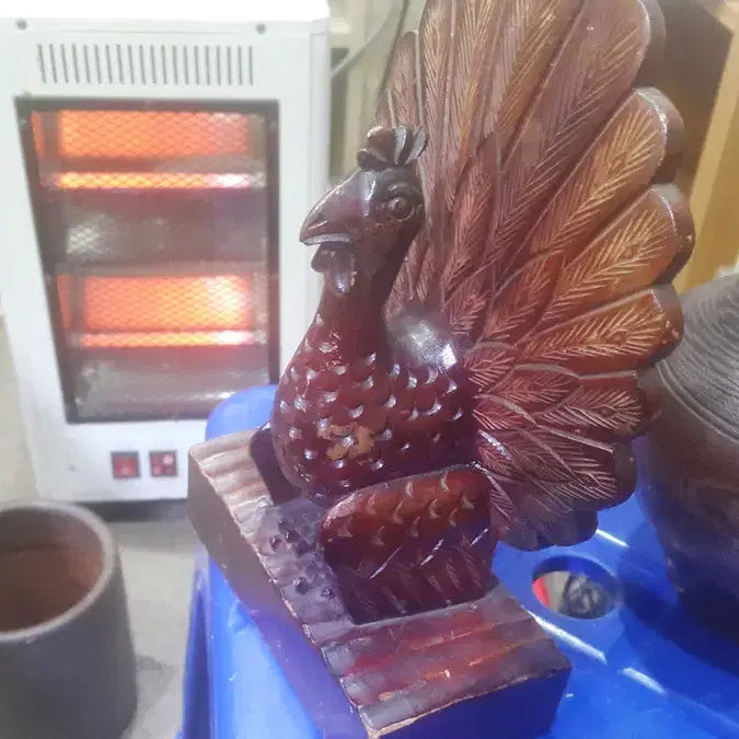 [BUNJANG] Vintage Wooden Vase with Peacock Wood Carving / 오래된 나무 화병과 공작 목조각