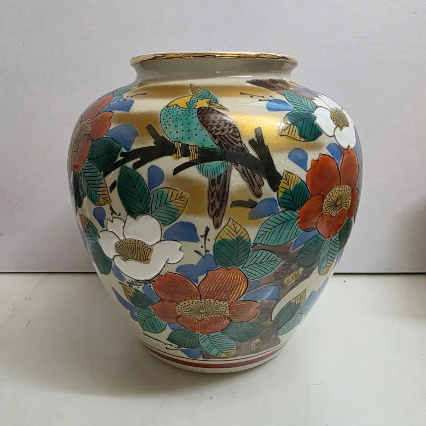 [BUNJANG] Japanese Traditional Celadon Vase with Bird and Flower Motif and Gold Embellishments / 일본전통 도자기 화조문 금채 도자기 화병