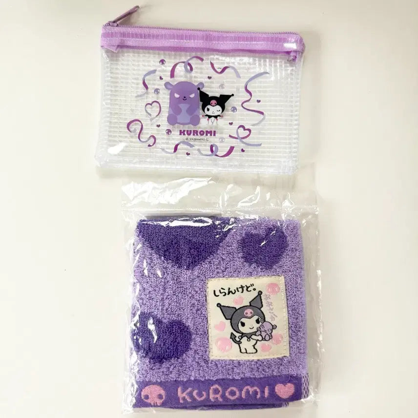 [BUNJANG] Sanrio Kuromi Osaka Limited Handkerchief and Transparent Pouch Set / 새상품 산리오 쿠로미 오사카 한정 손수건 투명파우치 양도