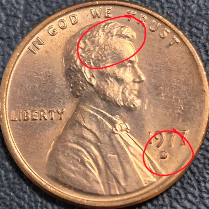 [BUNJANG] 1977 D Lincoln Cent - Mint Error (Uncirculated) / 1977년 D 링컨 1센트. 얼굴 다이 크맄선. 민트 에러 (완전미사용)