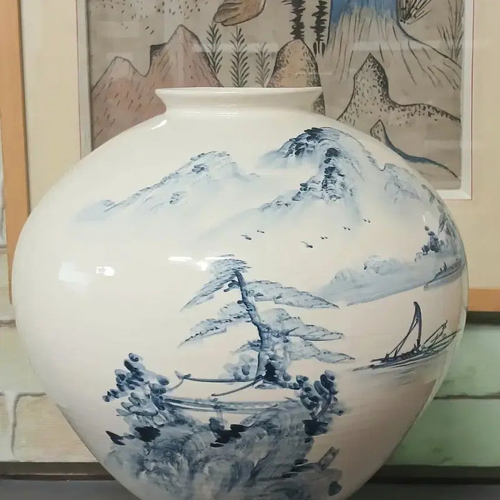 [BUNJANG] Blue and White Porcelain Landscape Vase Set (Set of 2) / 청화백자 산수문 호리병 2개 세트