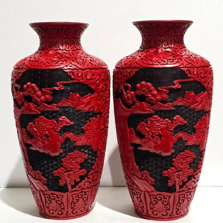 [BUNJANG] Sallae-mun Ceramic Jug with Red Glaze / 산수문 조각 척홍