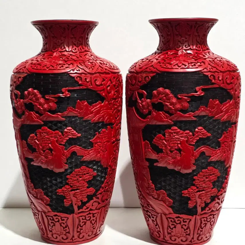 [BUNJANG] Sallae-mun Ceramic Jug with Red Glaze / 산수문 조각 척홍