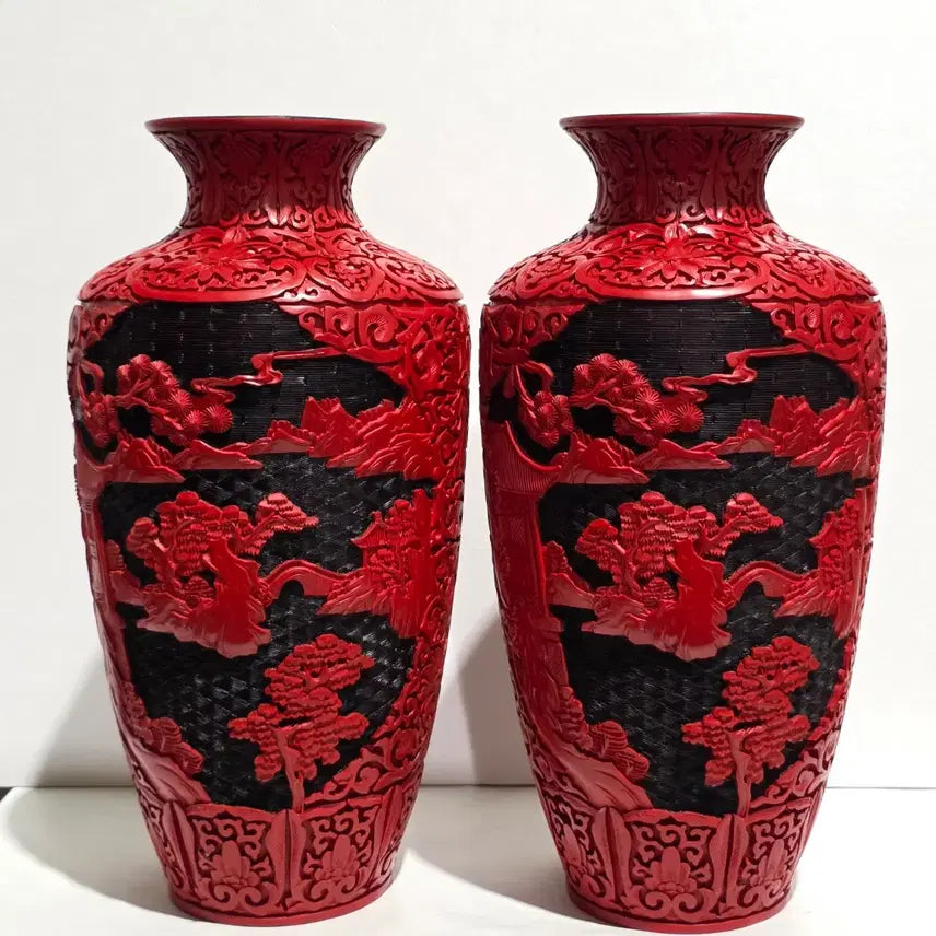 [BUNJANG] Sallae-mun Ceramic Jug with Red Glaze / 산수문 조각 척홍