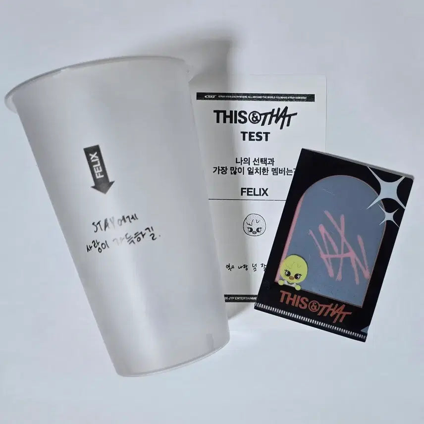 [BUNJANG] Stray Kids Felix D&amp;D Pop-up Exclusive Reusable Cup, Receipt, Mini L-Holder Bundle Set / 디스앤댓 팝업 입장 특전 필릭스 리유저블 컵 영수증 미니 L홀더 뽁아리 스키즈