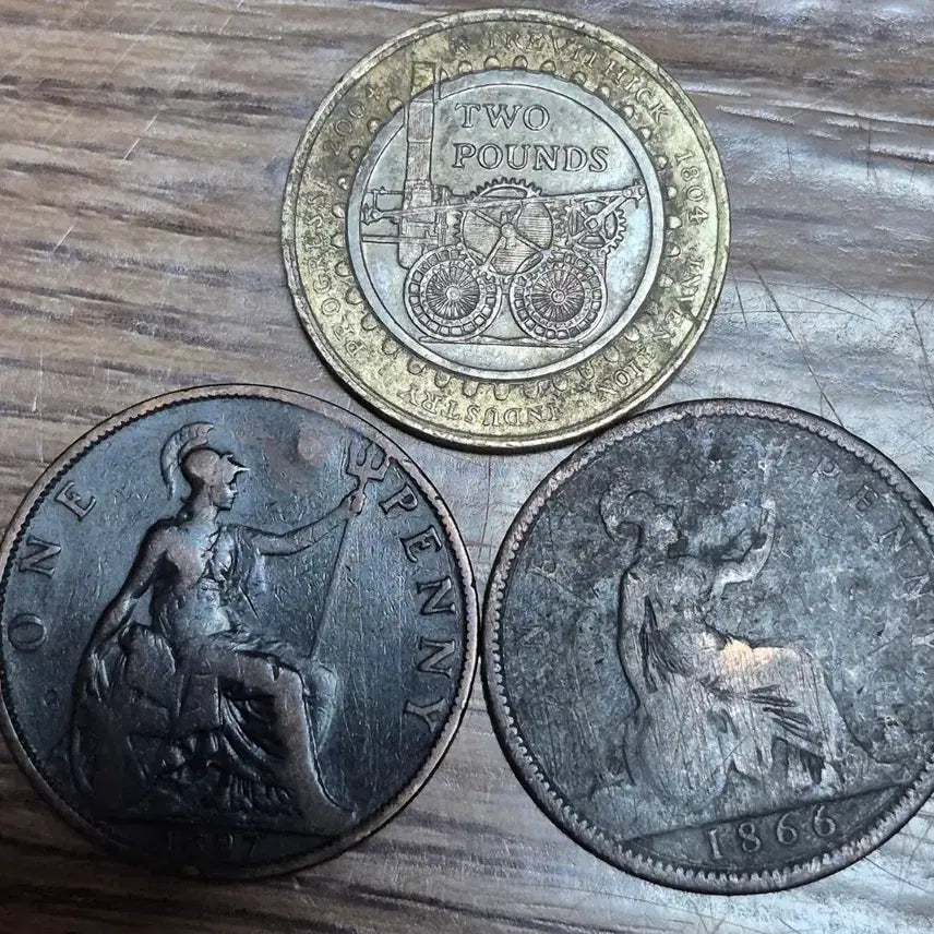 [BUNJANG] United Kingdom 1866, 1907 Penny &amp; 2004 2 Pound Coin Set / 영국 주화 2파운드 1페니 2개 세트 3점