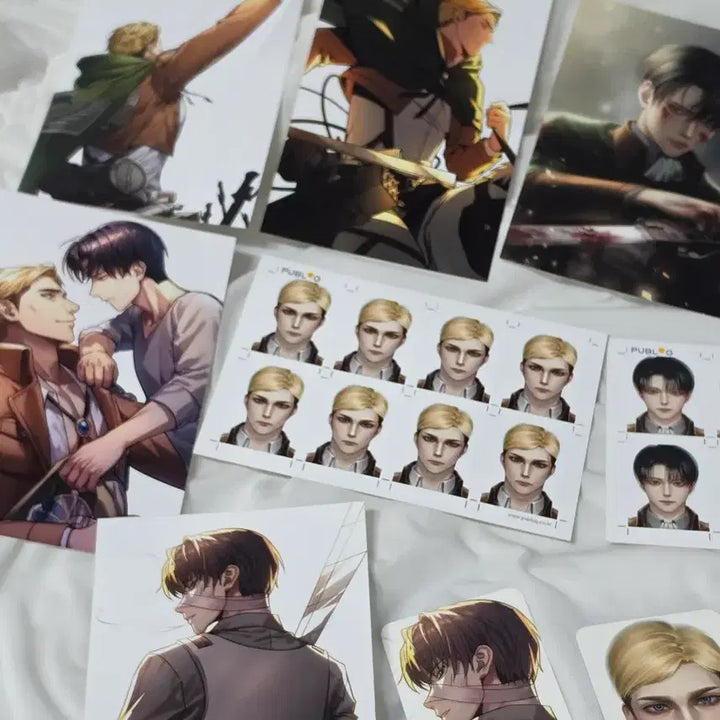 [BUNJANG] Attack on Titan Erwin Smith &amp; Levi Ackerman Illustration Postcard &amp; Photocard Set / [새상품] 진격의거인 진격거 에루리 일러스트 엽서 포토카드 일괄 엘빈 리바이