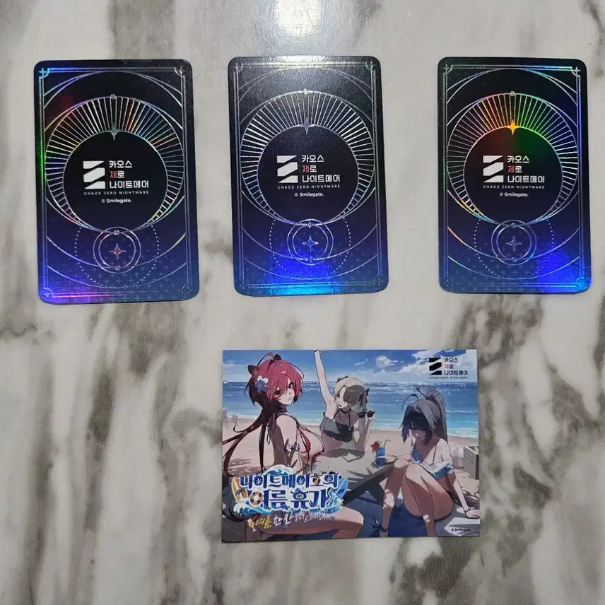 [BUNJANG] Chaos Zero Knightmare Kazena Comic World Photocard Set with Game Coupon / Chaos Zero Nightmar 카오스제로나이트메어 여름 휴가 카제나 코믹월드 8서코 포토카드3종 힐데 이라벨라 올가 풀세트+게임쿠폰 리딤코드 세트