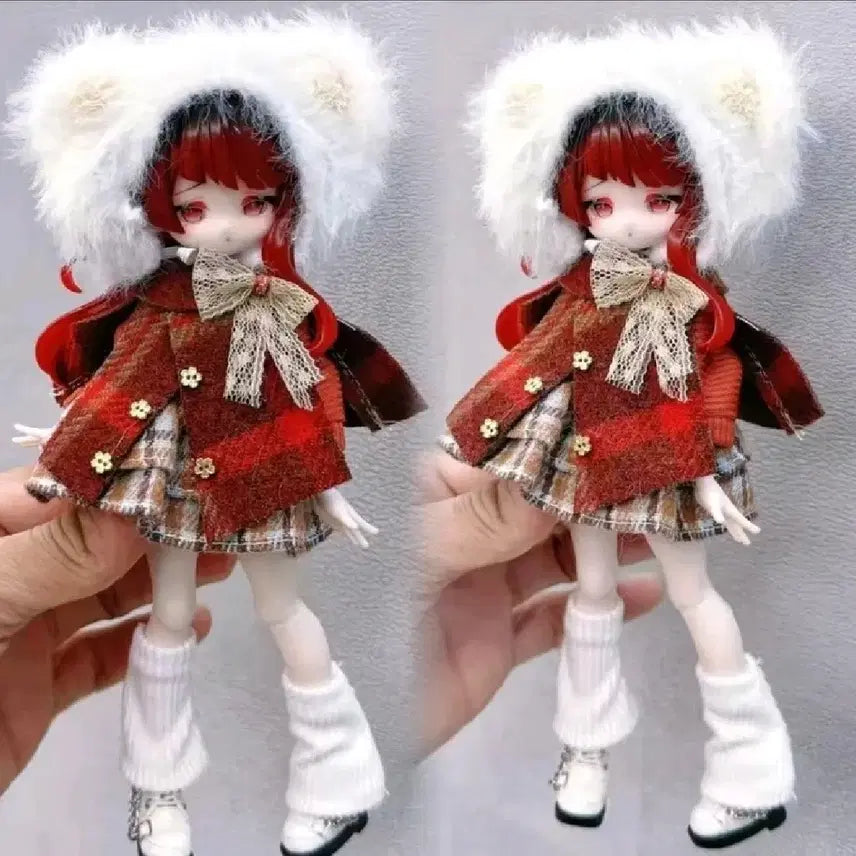 [BUNJANG] Obitsu 11 Doll Clothes Set - Plaid Coat, Skirt, Headband / 오비츠 11 의상