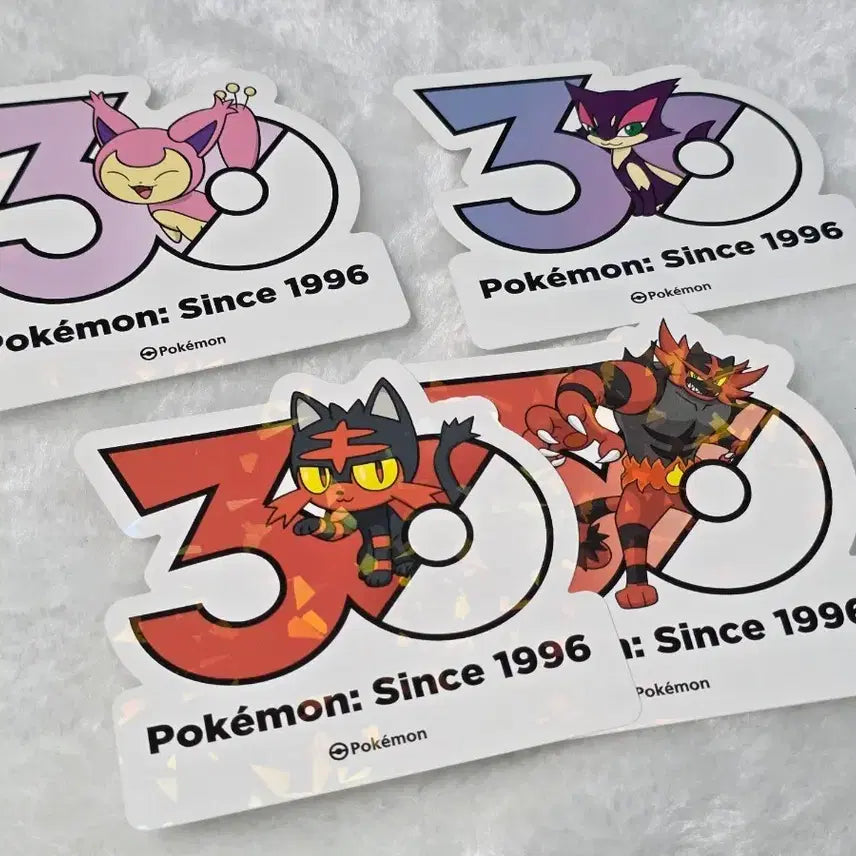[BUNJANG] Pokemon 30th Anniversary Logo Sticker Cat Set (Nyaovul, Eoheungyeom, Enabi, Ssaebinyang) / 일괄) 포켓몬스터 30주년 기념 로고 스티커 고양이 세트 냐오불 어흥염 에나비 쌔비냥