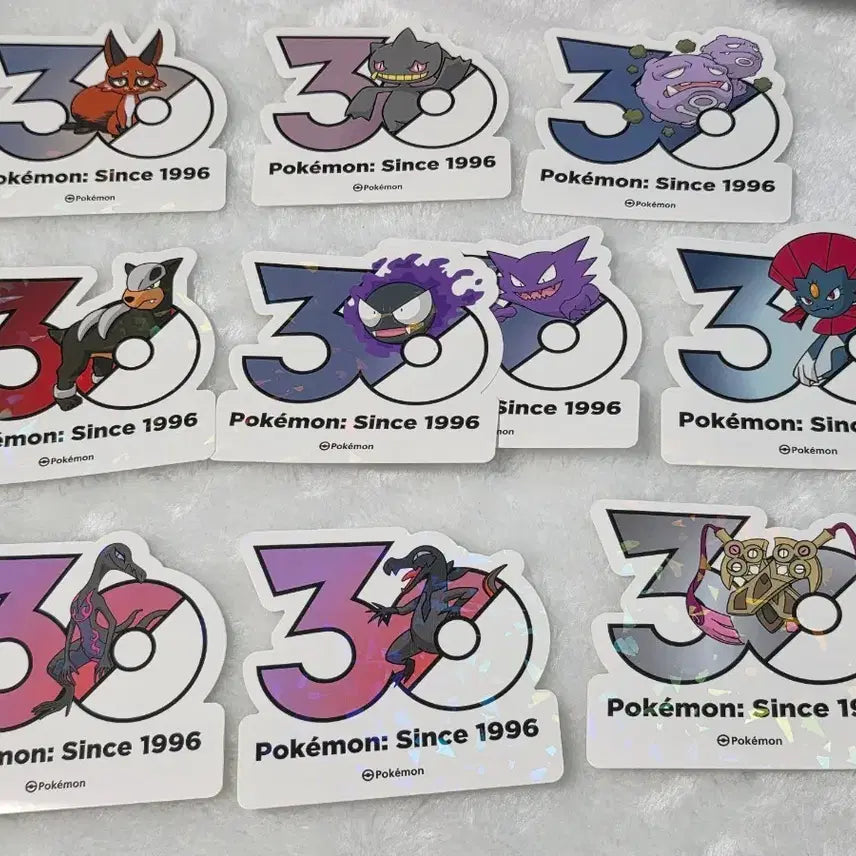 [BUNJANG] Pokemon 30th Anniversary Logo Sticker Bundle - Gengar / 일괄) 포켓몬스터 30주년 기념 로고 스티커 훔처우 다크펫 고스트 고우스트 포푸니아 쌍검킬