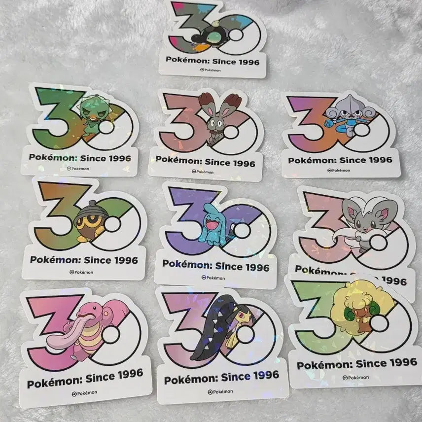 [BUNJANG] Pokemon 30th Anniversary Logo Sticker Bundle Set (Mawile, Chandelure, Mr. Mime, Espeon, Solrock) / 일괄) 포켓몬스터 30주년 기념 로고 스티커 마자 치라치노 엘풍 입치트 내루미