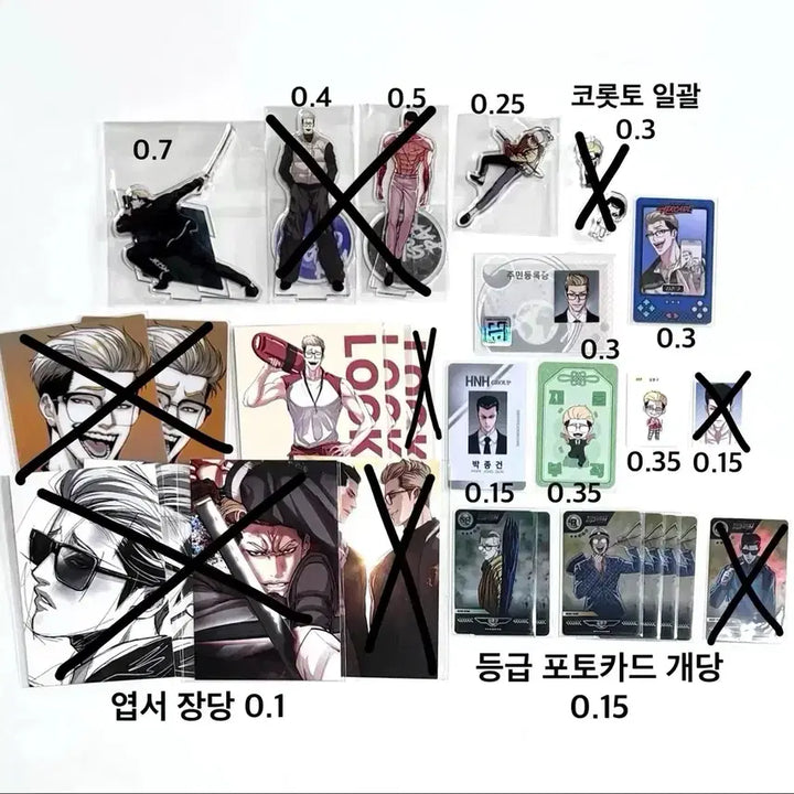 [BUNJANG] Lookism Kim Jun-goo Park Jong-geon Mini Stand Acrylic Keychain Photocard Postcard Set / 외모지상주의 외지주 김준구 박종건 띠부씰 아크릴 키링 코롯토 포토카드 엽서