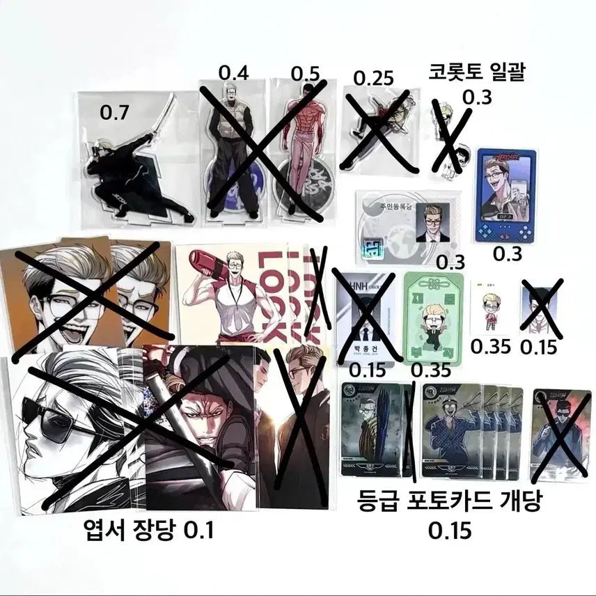 [BUNJANG] Lookism Kim Jun-goo Park Jong-geon Mini Stand Acrylic Keychain Photocard Postcard Set / 외모지상주의 외지주 김준구 박종건 띠부씰 아크릴 키링 코롯토 포토카드 엽서
