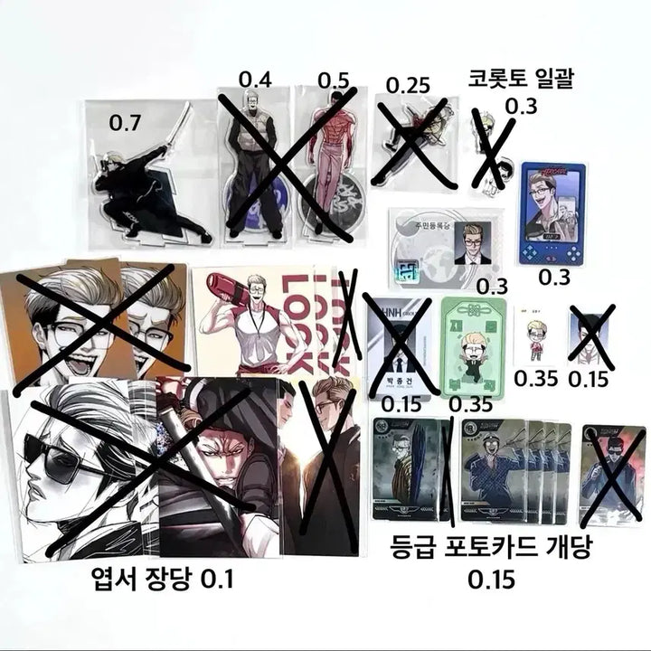 [BUNJANG] Lookism Kim Jun-goo Park Jong-geon Mini Stand Acrylic Keychain Photocard Postcard Set / 외모지상주의 외지주 김준구 박종건 띠부씰 아크릴 키링 코롯토 포토카드 엽서