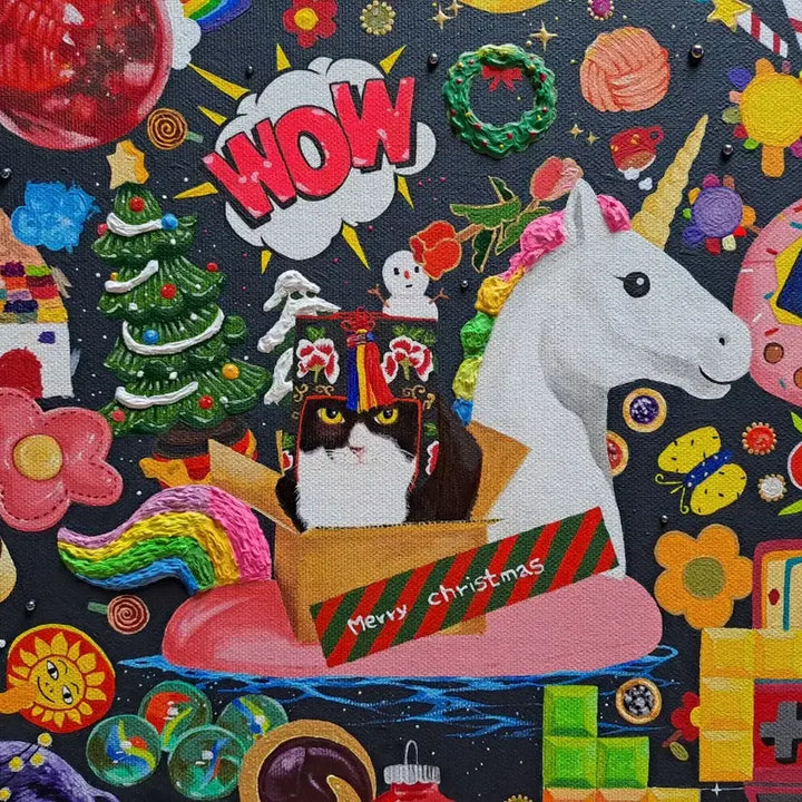 [BUNJANG] Christmas Cat Acrylic Painting Frame / 크리스마스 고양이 아크릴 그림액자입니다
