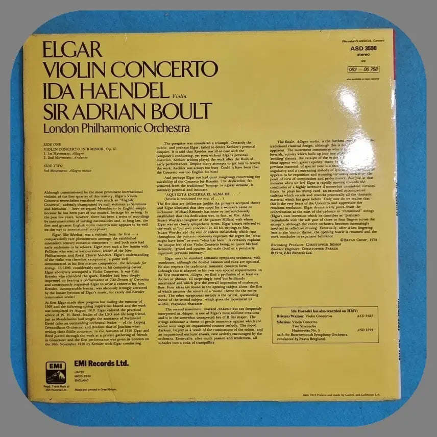 [BUNJANG] EMI Elgar Violin Concerto Andre Previn London Philharmonic Orchestra LP / EMI 엘가 바이올린 협주곡 이다 하엔델 / 서 안드레안 볼트 런던 필하모닉 오케스트라 LP NM/NM