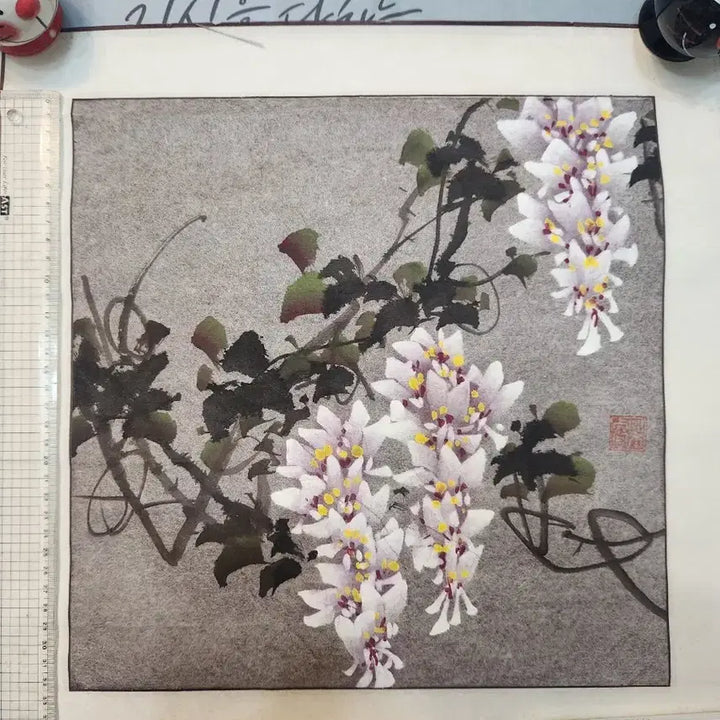[BUNJANG] Korean Painting Wisteria Ink and Color Painting / 한국화 등꽃 , 수묵채색화