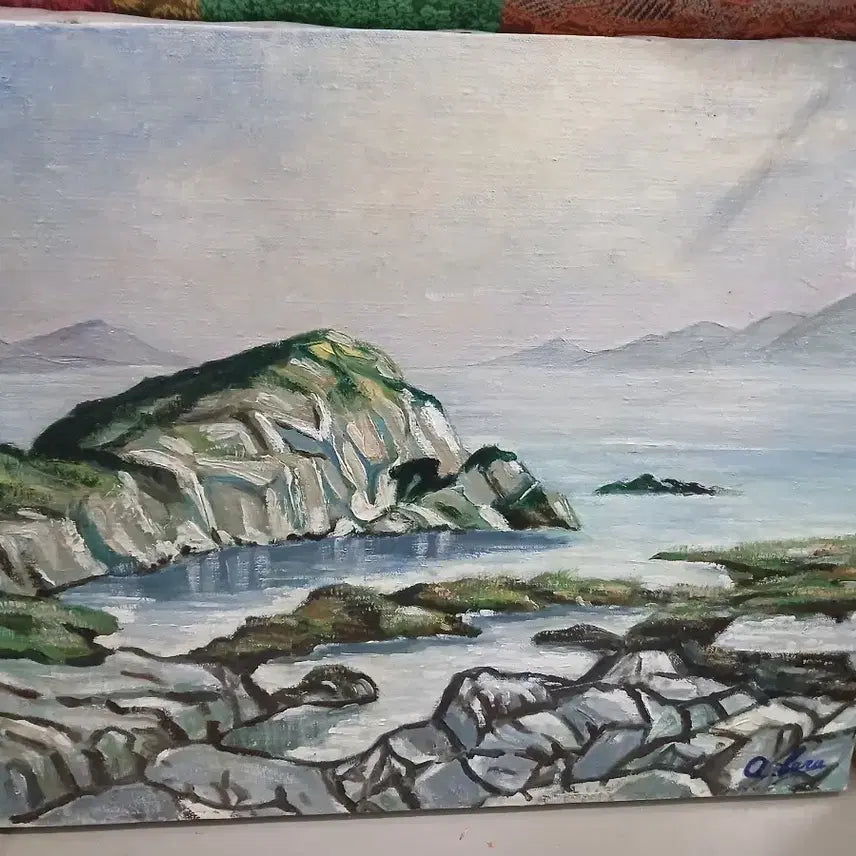 [BUNJANG] Oil Painting Landscape with Rocks, Sea, and Mountains / 유화 풍경화 바위 바다 산