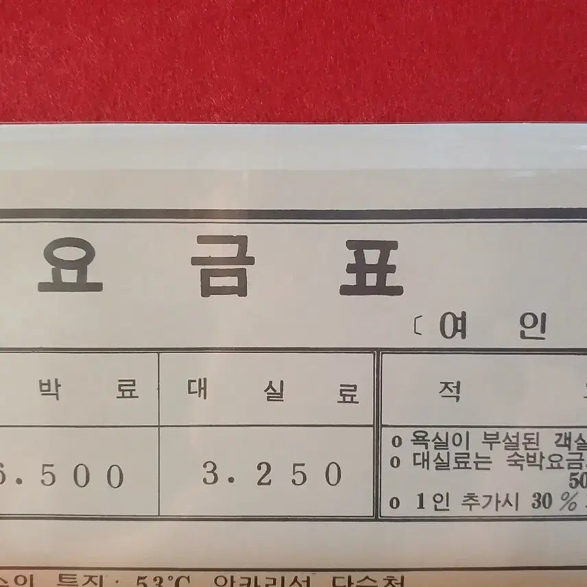 [BUNJANG] 1980s Korean Guesthouse Pricing Chart / 80년대 여인숙 숙박요금표