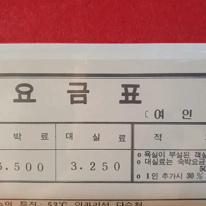 [BUNJANG] 1980s Korean Guesthouse Pricing Chart / 80년대 여인숙 숙박요금표