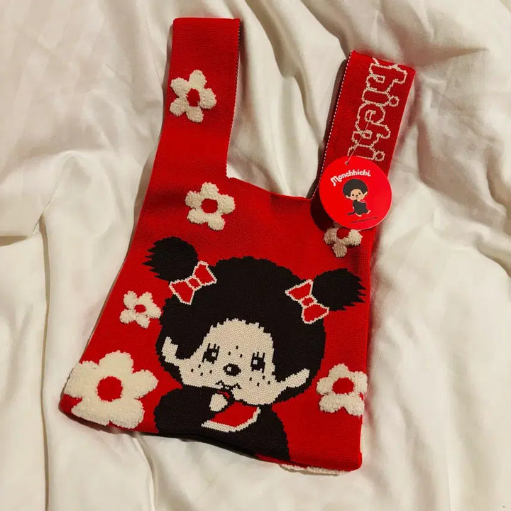 [BUNJANG] Monchhichi Knit Handbag Red / 몬치치니트손가방 레드