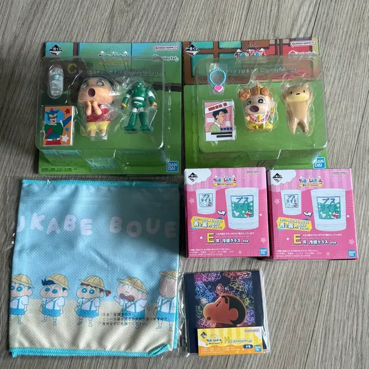 [BUNJANG] Crayon Shin-chan Kuji Summer Figures &amp; Glass Cups Bundle Set / [택포 6.5만]짱구 크레용신짱 쿠지 여름 C상 D상 피규어 E상 유리컵 2개+하위상 일괄