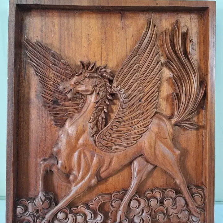 [BUNJANG] Handcrafted Wooden Sculpture Winged Horse / 원목나무 수공예 조각 예술품 천마 말상