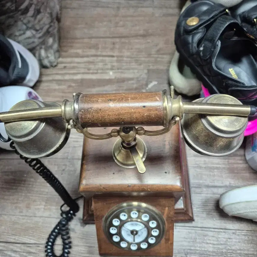 [BUNJANG] Antique Wooden &amp; Gold Rotary Phone / 엔틱 전화기 우드 골드