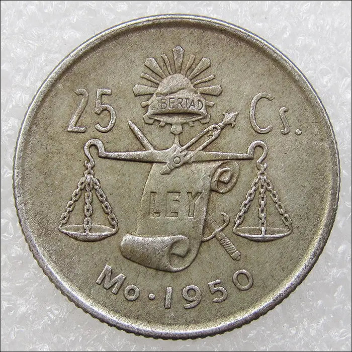 [BUNJANG] Mexico 1950 25 Centavos Silver Coin / 멕시코 1950년 25센타보스 은화 (2641) [동전, 외국주화]