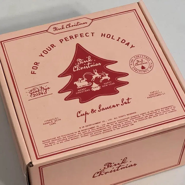 [BUNJANG] SM Entertainment Pink Christmas Cup &amp; Saucer Set (Giselle) Unsealed / (개봉) SM PINK CHRISTMAS CUP+SAUCER SET 핑크 크리스마스 (지젤)