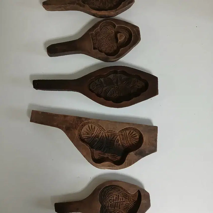 [BUNJANG] Traditional Wooden Rice Cake Mold Set (5 Types) / 전통 나무 옛날 떡살.떡판.다식판 5종 세트