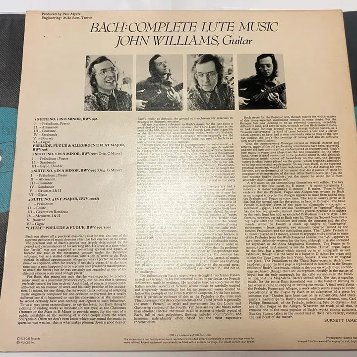 [BUNJANG] Johann Sebastian Bach Complete Lute Music (John Williams Guitar) 2 LP Set / 수입초반2LP) 바흐 류트 음악 전집 LP (존 윌리엄스, 기타)