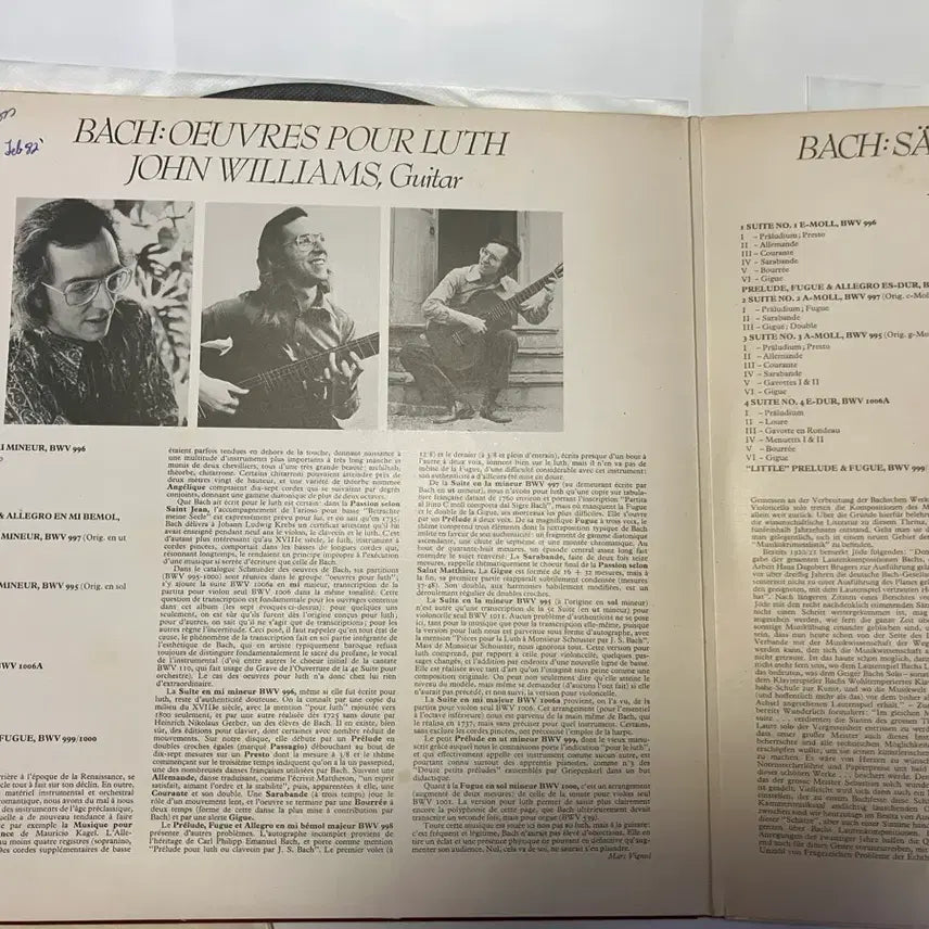 [BUNJANG] Johann Sebastian Bach Complete Lute Music (John Williams Guitar) 2 LP Set / 수입초반2LP) 바흐 류트 음악 전집 LP (존 윌리엄스, 기타)