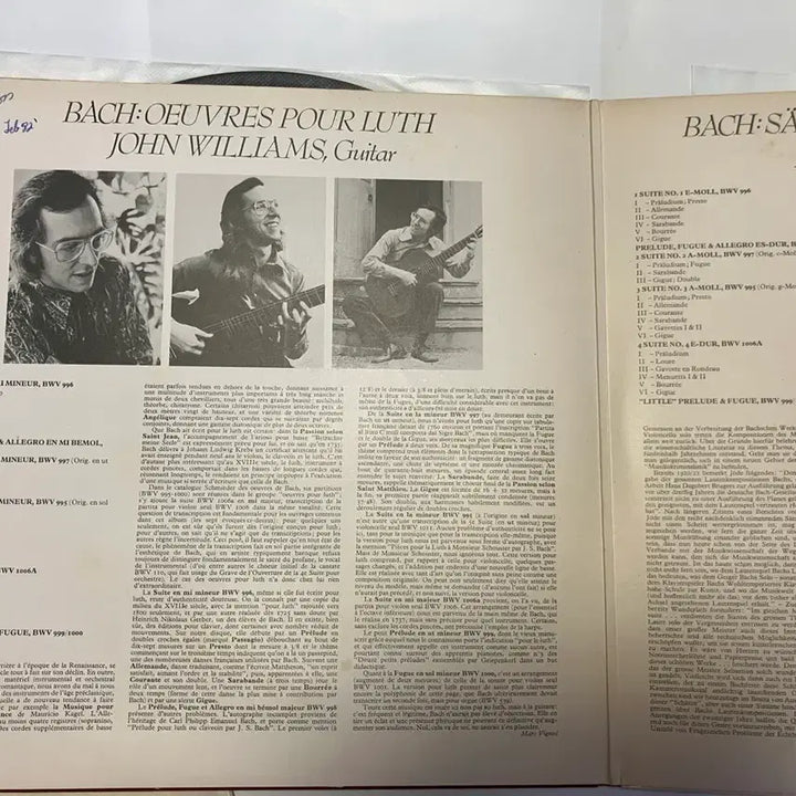 [BUNJANG] Johann Sebastian Bach Complete Lute Music (John Williams Guitar) 2 LP Set / 수입초반2LP) 바흐 류트 음악 전집 LP (존 윌리엄스, 기타)