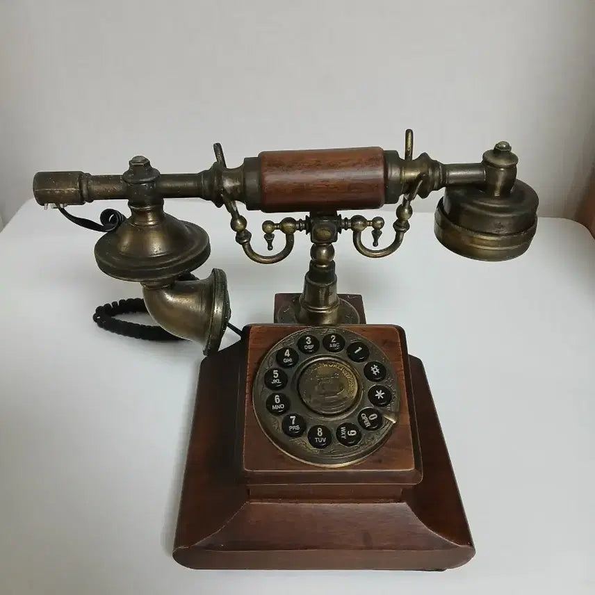[BUNJANG] Antique Wood &amp; Gold Rotary Telephone / 앤틱 우드골드 전화기
