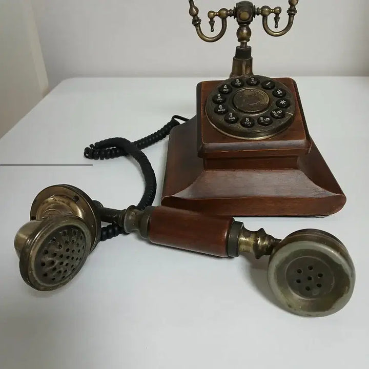 [BUNJANG] Antique Wood &amp; Gold Rotary Telephone / 앤틱 우드골드 전화기